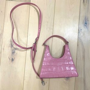 Staud Pink Croc Mini Rey Bag